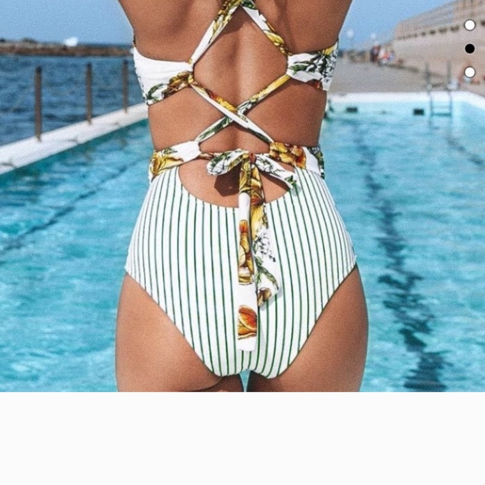 Floral and Striped Swimsuit - Picture 3 of 11